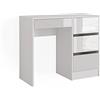 Vicco Scrivania Sherry, Bianco lucido, 90 x 40 cm con cassetti