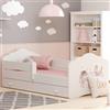 Kids Collective Letto per bambini 70x140 | 80x160 cm con materasso e cassetto, rete a doghe e lettino anticaduta per bambini lettino letto singolo letto completo in bianco con motivo cavallo 140x70 cm