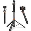 K&F CONCEPT Bastone Selfie 175cm, Treppiede per Smartphone con Telecomando e Vite da 1/4, 2-in-1 Tripod per Action Camera/DSLR, Compatibile con iphone 17, DJI Osmo Pocket 3/4, Insta360 X5, Gopro
