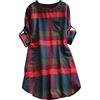 QWUVEDS Abito in lana da donna, casual, a maniche lunghe, largo, a quadri, linea A, Colore: rosso, L