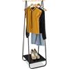 Relaxdays Stand Appendiabiti con Ripiano Portascarpe e Asta Effetto Legno Appendi Abiti, HLP 141x56x45 cm, Ferro, Nero