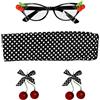 W WIDMANN MILANO Party Fashion, set a tema retrò con ciliegie con occhiali e orecchini fantasia, sciarpa, facile manutenzione, accessorio per travestimenti, taglia unica
