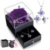 HUAQIN Rosa Stabilizzata Eterna con Collana Orecchini, Rose Reale Regalo per Anniversario Compleanno San Valentino Matrimonio Natale Festa Della Mamma, Vera Conservata Regali per Donna Fidanzata Moglie Lei