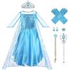 Vicloon Elsa Costume Ragazze Principessa, 5 PCs Principessa Elsa Costume, Vestito da Festa di Compleanno, Elsa Vestito Set da Principessa Corona e Bacchetta, Cosplay Party Halloween-120