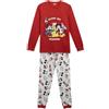 CARTOON Pigiama Topolino Famiglia Disney per Adulti Completo in Cotone Jersey Maglia Maniche Lunghe Pantaloni Lunghi