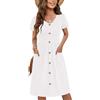Zeagoo Vestito Casual da Donna Abito da Spiaggia con Scollo a V Elegante Abito Midi A Linea Lunghezza Ginocchio Abito Tunica con Tasche Bianco L