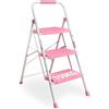 BONTEC Scala 3 Gradini Rosa - Scala Pieghevole in Acciaio con Portata di 150 kg, Antiscivolo, Scaletta Compatta e Resistente, Ideale per Uso Domestico e Professionale