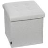 DRW Pouf pieghevole con contenitore in poliestere bianco peluche 38 x 38 x 38 cm