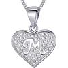 MASADA Collana in Argento 925 - Ciondolo Lettera M a forma di cuore Iniziale con Pietre Zircone - Iniziali Nome per Donna Ragazza - Catena 46 cm Confezione Borsa in Velluto