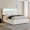 Goeria Letto imbottito 140 x 200 cm (90 x 190 cm), letto matrimoniale, podio, comodino con barra luminosa, letto imbottito con letto estraibile e 2 cassetti (bianco)