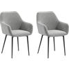HOMCOM Set 2 Sedie Sala da Pranzo Imbottite in Stile Nordico, Sedie Cucina in Tessuto, Poltrona Imbottita con Braccioli e Gambe in Acciaio per Soggiorno, 54x57x80 cm, Grigio Scuro