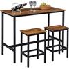 BAKAJI Tavolo Alto con 2 Sgabelli Sedie a Scomparsa per Sala da Pranzo Salotto Cucina Design Moderno Industriale Struttura in Metallo Nero Piano e Seduta in Legno MDF Effetto Abticato Arredamento