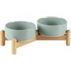 Havniva Set di ciotole doppie rialzate in ceramica da 13 cm, con supporto in legno, ciotole rialzate per cibo e acqua per cani di razza giocattolo, gatti, gattini, piatti ponderati per cani e animali