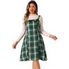 Allegra K Abito da donna Plaid Pinafore Abito senza maniche con bottoni Decor Pinafore Vintage Complessivo Tartan Cami Midi Abiti, Verde scuro, M