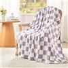 EMME Coperta Plaid Pile in Flanella a Quadri, 150 x 200 cm, Sherpa Morbida e Soffice, Pile Calda, Letto e Divano, Viola