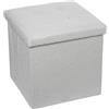 DRW Pouf pieghevole con contenitore in poliestere bianco peluche 45 x 45 x 45 cm