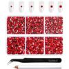 Beadsland 4300 strass rossi con retro piatto, pietre chiodate, strass rotondi di cristallo per fai da te, mescolati in 6 misure, con pinzette per picking e set di matite a cera, SS6-SS20, rosso chiaro