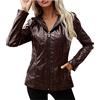 LJHH Giacca da donna in pelle con cerniera Giacche di Ecopelle Corto Slim Donna Cappotto corto invernale Similpelle con Cappuccio Giubbotto Moto Donna Cappotti Antivento Autunno Cardigan Giubbino Parka