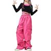 Generisch Baggy - Pantaloni cargo da ragazza, in vita elasticizzata, per paracaduti, con tasche, Hip Hop, pantaloni da jogging da donna, per il tempo libero, streetwear, pantaloni eleganti, verde, 10-12 anni