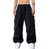 Generico Pantaloni da parachute da uomo, stile vintage, largo, Y2K, a vita alta, con tasche, Palazzo, pantaloni da paracadutismo, pantaloni da traccia a gamba larga, pantaloni per il tempo libero