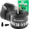 MOOVMOOV Camera d'Aria 26 Pollici (Valvola Presta) - Compatibile con Copertoni 26x2.50, 26x2.60, 26x2.75, 26x2.80, 26x3.0 (ETRTO 60-559 a 76-559) - Confezione da 2 - Per MTB, E-bike e Altro