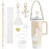 TTPSRY Stanley Cup Accessori 12 Pezzi Set Manico Bottiglia d'Acqua Copertura Custodia in Silicone Ciondolo Portachiavi Spazzola Cannuccia per Bicchieri da 1200 ml e 850 ml Coppe Non Incluse (Bianco)
