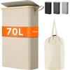 Lifewit Cesto Portabiancheria Salvaspazio, Cesta Biancheria Sporca con Coperchio, Porta Biancheria Sporca Slim per Bagno, Laundry Basket per Camera da Letto, Bagno, Lavanderia, 65 L, Beige