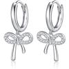 Reffeer Orecchini a cerchio in argento sterling 925 solido per le donne ragazze fiocco orecchini pendenti fiocco huggie orecchini goccia, Argento, Zirconia cubica, AAE187+GiftBox