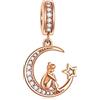 CRISNATA Ciondolo in oro rosa con ragazza seduta sulla luna crescente, adatto per il braccialetto di San Valentino Pandora, perline per collana con stella di luna scintillante in argento sterling 925