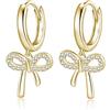 Reffeer Orecchini a cerchio in argento sterling 925 solido per le donne ragazze fiocco orecchini pendenti fiocco huggie orecchini goccia, Argento, Zirconia cubica