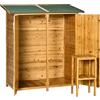 Outsunny Casetta Porta Attrezzi in Legno di Abete, Capanno da Giardino a 2 Ante con Sgabello Alto a 2 Ripiani e Tetto Idrorepellente, 140x75x157 cm