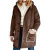 Generic Cappotto in finta pelle scamosciata da donna con cappuccio oversize casual invernale calda giacca foderata in sherpa con zip con cappuccio capispalla tinta unita con tasche, Marrone, XL