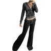Generico Completo Maglia Donna Completo Donna Casual Women Velour Sweat Suits 2 Piece Outfits Tracksuits Long Sleeve Zip Up Hooded Jacket Wide Leg Pants Casual Y 2k Pantaloni Tuta Felpati (Black, S)