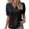 Generic 2024 - Camicia estiva da donna in pizzo con scollo a V in pizzo tinta unita elegante alla moda camicetta elegante a maniche corte comoda morbida maglietta a maniche lunghe da donna, Nero , M