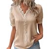 Generic 2024 - Camicia estiva da donna in pizzo con scollo a V in pizzo tinta unita elegante alla moda camicetta elegante a maniche corte comoda morbida maglietta a maniche lunghe da donna, cachi, M