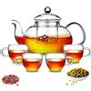 Kyraton 1000ml teiera in vetro con infusore rimovibile e fioritura e foglia sciolta Tea Maker e 4 tazze da tè in vetro set, piano cottura e bollitore per tè sicuro a microonde.