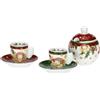 THUN, Set 2 Tazzine Espresso e Zuccheriera In Porcellana, Collezione Sorprese di Natale, Idea Regalo per Natale, Tazzina Ø 5,8 cm, 6,2 cm h e Piattino Ø 12 cm, Zuccheriera Ø 10,5 cm