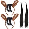 TUONYIS 4 Pezzi Orecchie di Cavallo su Fascia per la Testa e Coda, Peluche Fascia Natalizia, Set Costumi Corna di Toro, per Ragazzi e Ragazze, Accessori a Tema Festival del Diavolo