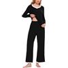 Atxnn Pigiama Donna Pigiama Due Pezzi Invernale Caduta Set Pigiama Top Maniche Lunghe e Pantaloni Comodi con Tasche per Home Tempo