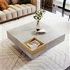 HAINEW Moderno tavolino da salotto quadrato con contenitore estraibile, 72 x 72 x 30 cm, in legno, per soggiorno, camera da letto, grigio cemento e colore legno