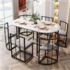 HAINEW Set di 7 tavoli da pranzo con 6 sedie da pranzo, moderno tavolo da pranzo con tavolo ovale, set da pranzo con grigio imbottito e telaio in ferro nero (nero)