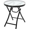 Outsunny Tavolo da Giardino Pieghevole Nero in Metallo con Ripiano in Vetro, Diametro 45x50cm, Blocco di Sicurezza|Aosom
