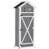 Outsunny Casetta da Giardino Porta Attrezzi in Legno di Abete con Ripiano Rimovibile, Tavolo da Lavoro e Tetto in Bitume, 78x52.5x182 cm, Grigia