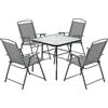 Outsunny Set Tavolo con 4 Sedie da Giardino Pieghevoli, Set Mobile da Giardino Piano con Foro per Ombrellone in Vetro Temperato, Nero
