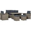 Outsunny Set Mobile da Giardino da 6 Pezzi in Rattan PE, Salotto con Divano 3 Posti, 2 Poltrone, 2 Sgabelli e Tavolo, Cuscini Sfoderabili, Grigio