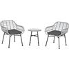 Outsunny Salotto da Esterno 3 Pezzi in Rattan PE, Set con 2 Sedie e Tavolino Vetro, Ideale per Terrazza e Bistrò - Grigio|Aosom