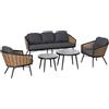 Outsunny Set Mobili da Giardino 5 Pezzi in Rattan, Salottino Esterno Elegante con Divano 3 Posti, 2 Poltrone, 2 Tavolini, Cuscini Comodi|Aosom