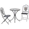 Outsunny Set da Giardino 3 Pezzi, Design con Mosaico, 2 Sedie Pieghevoli e Tavolo, Salvaspazio, per Interni/Esterni, Grigio Scuro|Aosom