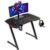 Baroni Home Scrivania Gaming per Computer Ergonomica con Supporto e Gancio Cuffie e Porta Bicchiere, Tavolo da Gioco in MDF e Acciaio, con Luci LED Multicolore,100x60 cm