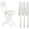 MEUBLE COSY Set di 4 Sedia Pieghevole con Schienale e Poggiapiedi, Imbottiti in Faux Pelliccia, Gambe in Metallo per Cucina, Sala da Pranzo, Soggiorno, Camera da Letto e Ufficio, Bianco